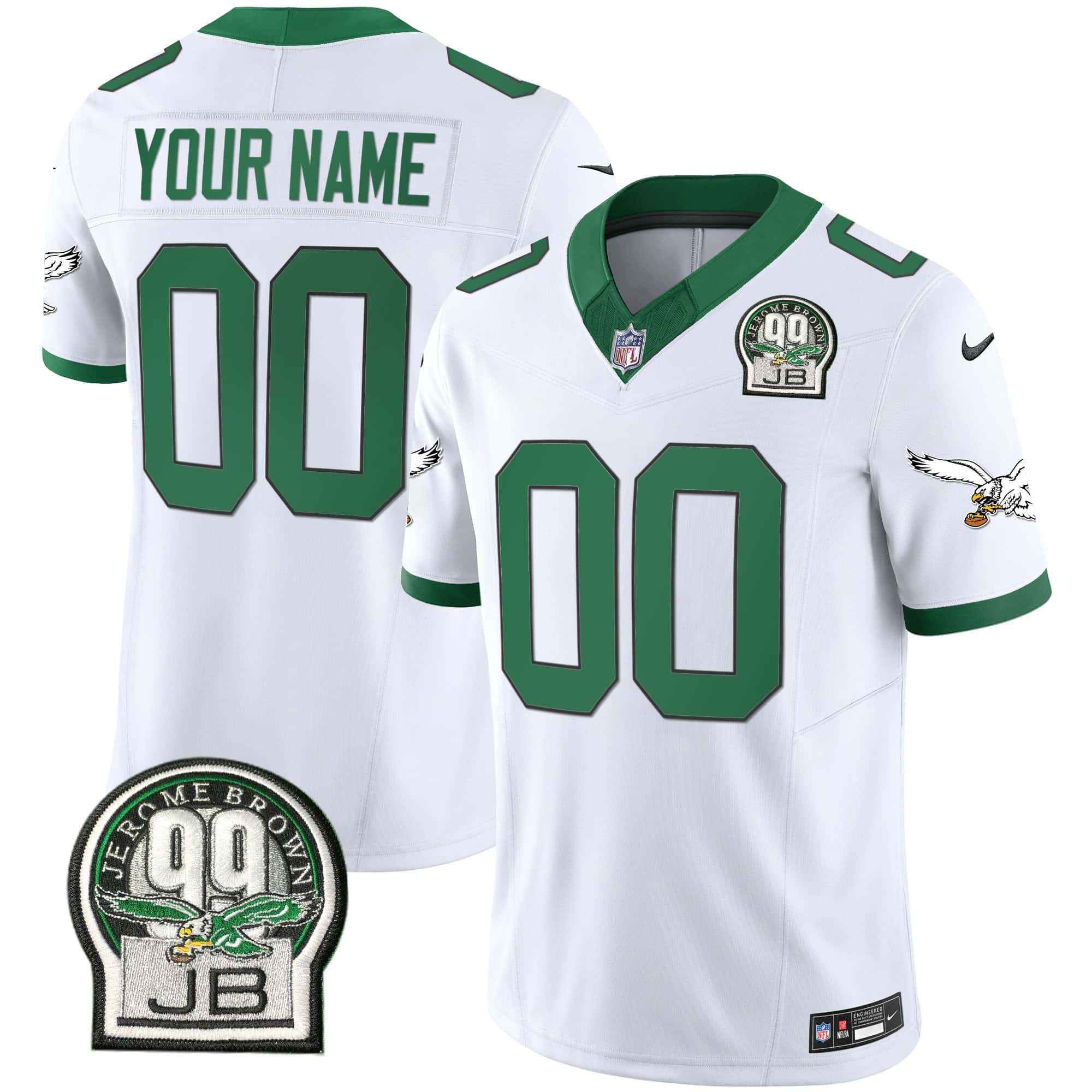 Men Philadelphia Eagles White 2024 Nike Jerome Brown Patch Alternate Custom NFL Jersey->customized nfl jersey->Custom Jersey